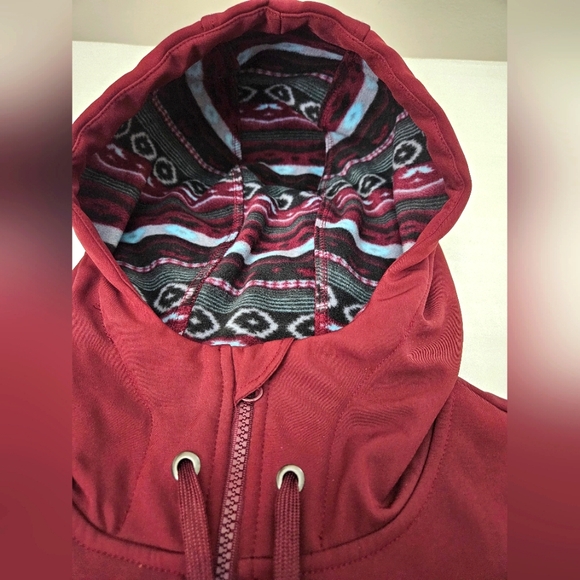 Empyre Womens Hooded Full Zip Fleece Softshell Jacket Coat 2 Tone Burgundy Small - Picture 4 of 7